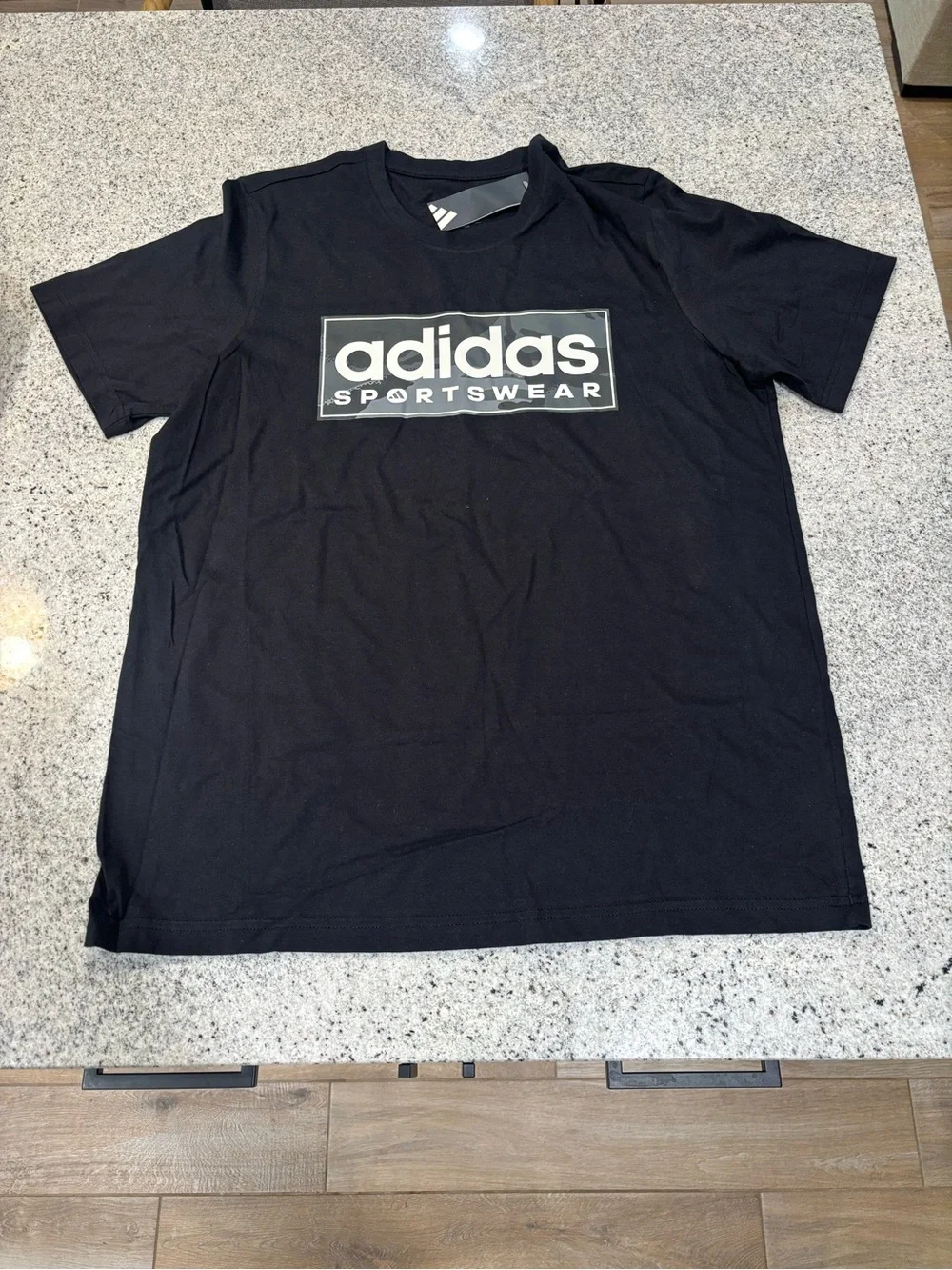 Adidas Sportswear Camo Box Logo Graphic Black Tee Size Medium & Large | JZ0782